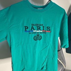 Balenciaga Turquoise logo embroidered T-shirt